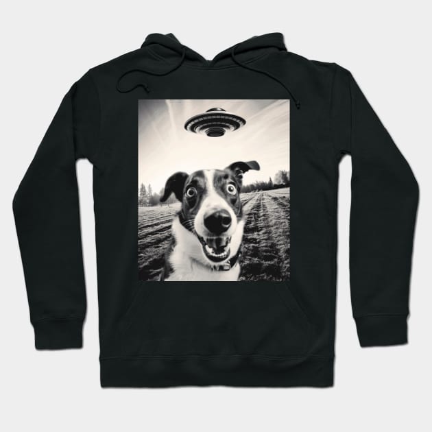 Funny Alien UFO Dog Selfie Hoodie by Delta V Art